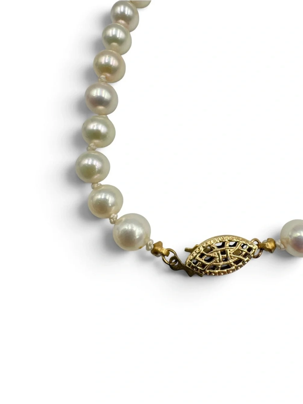 Vintage 1960s Cultured Akoya Pearl Bracelet 14K 1/20 Gold Filled Clasp 8” Knotte